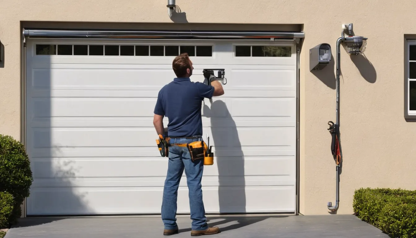 Provider checking a garage door spring and track alignment at a home in Beverly