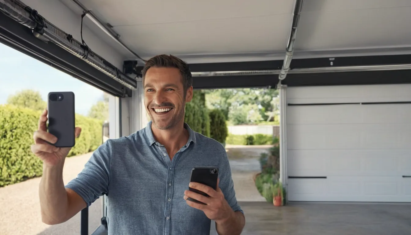 A homeowner photographing a garage door track to share with a provider