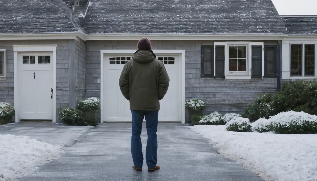 A homeowner looking over a garage door in Beverly on a cold morning